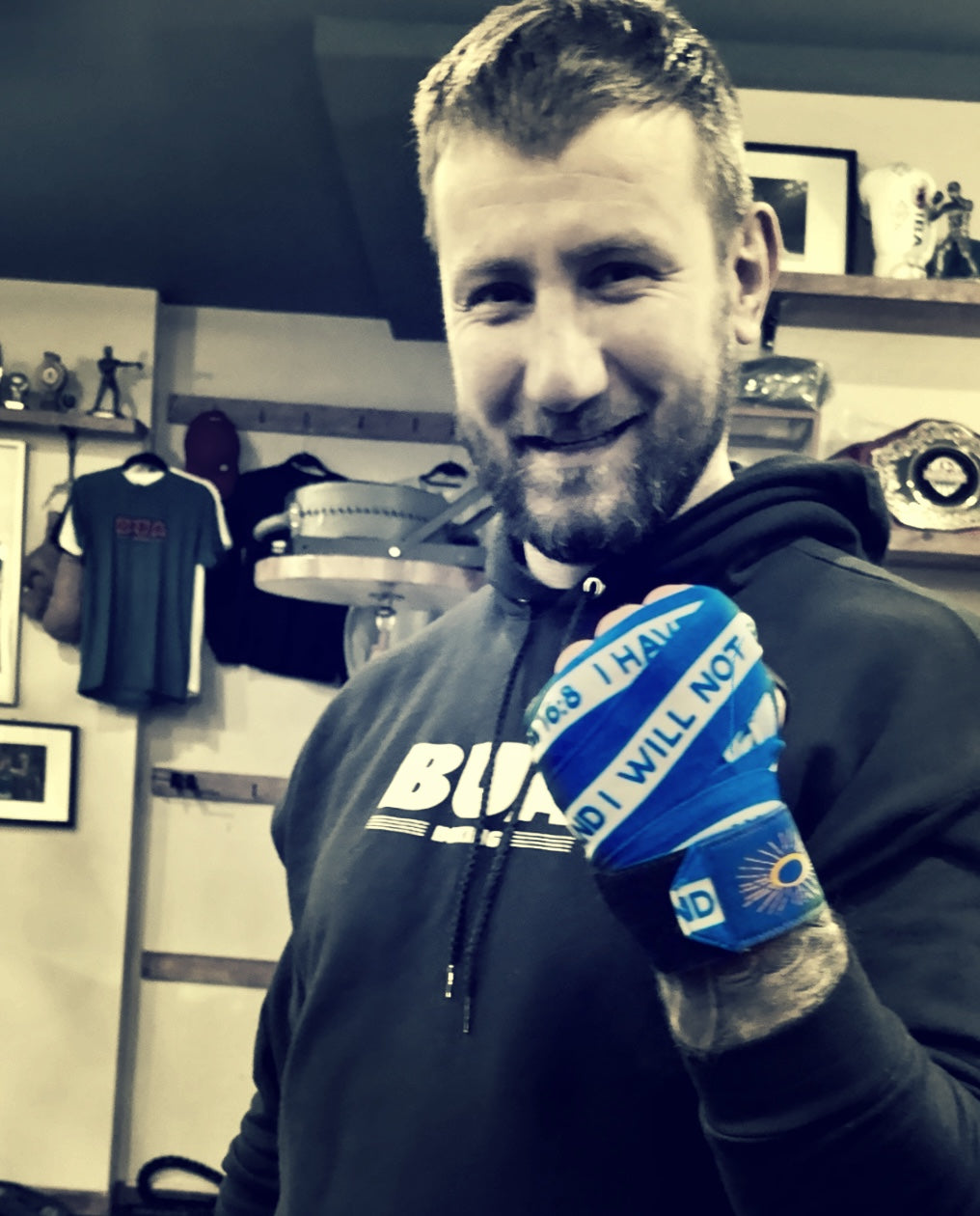 Blue Boxing Hand Wraps Printed With Psalm 16:8